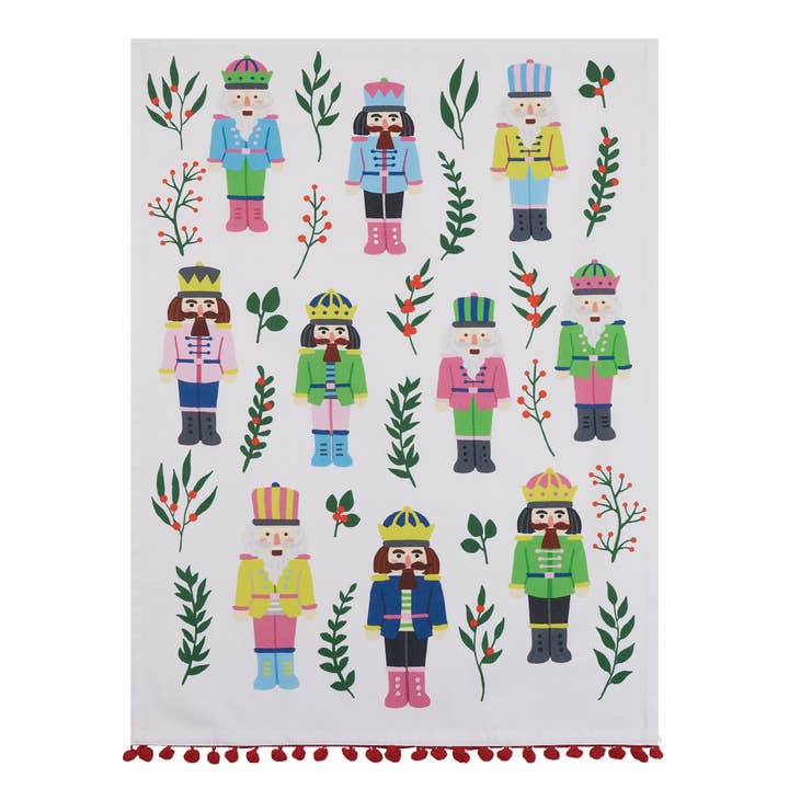 Peking Handicraft - Wholesale Tea towel - Vintage Nutcrackers W/Pom Pom Printed Towel1