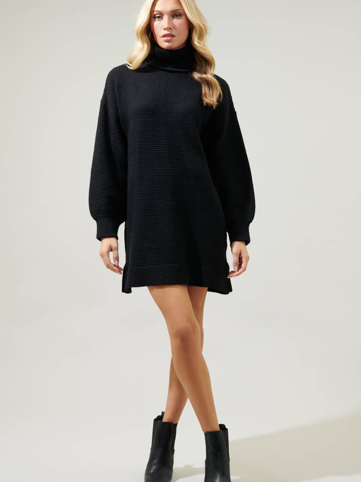 Sugarlips - Vente Robe – femme - Robe-pull col roulé en maille gaufrée Shawnee9