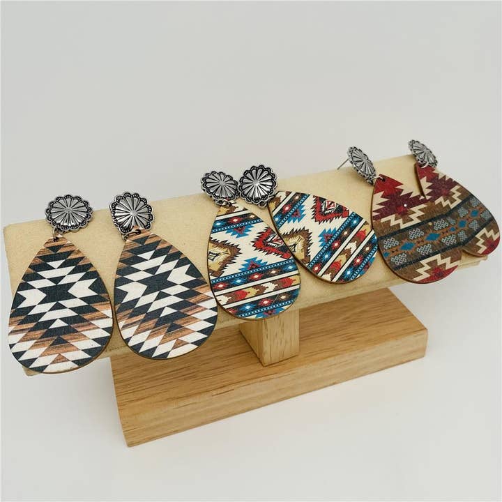 Mio Queena - Wholesale Dangle Earrings - Western Style Wooden Vintage Metal Ear Stud Earrings - WJ
