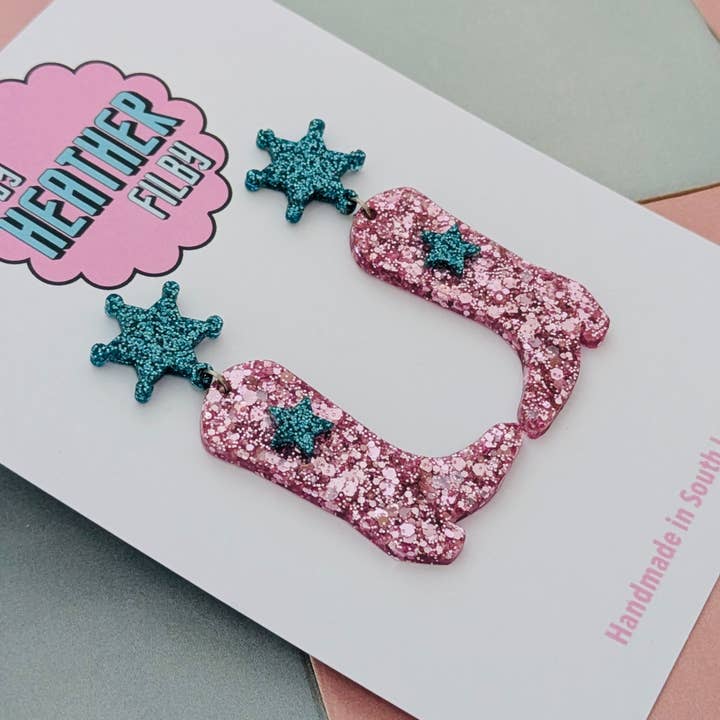 By Heather Filby - Wholesale Dangle Earrings - Cowboy Boot Glitter Earrings (MORE COLOURS) - Best Seller12