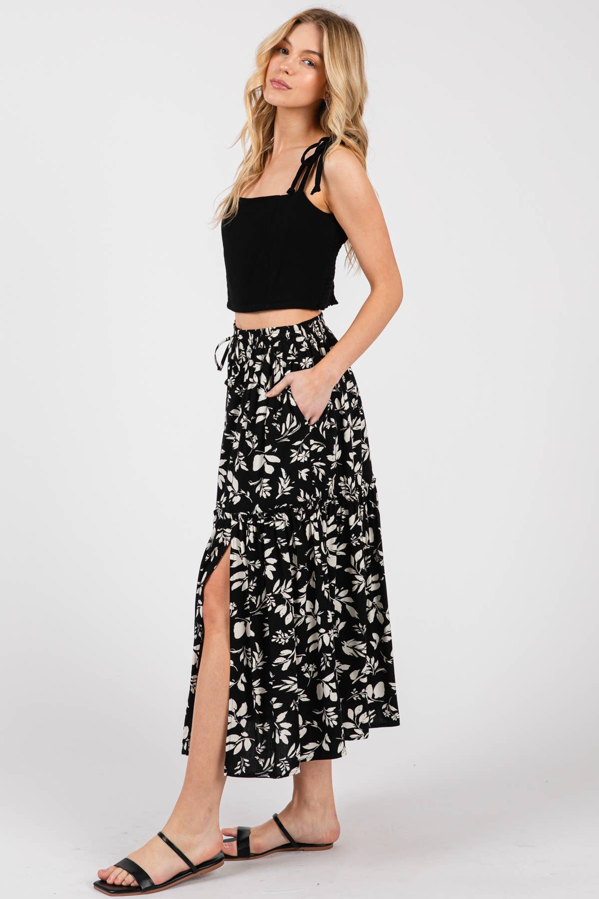 Final Touch – Engroshandel Nederdel - Dame – Printet lagdelt midinederdel med slids - VS308614