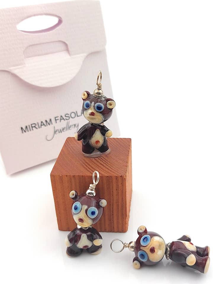 Colgante oso de peluche de vidrio artístico de Murano y plata 925 para venta al por mayor de Miriam Fasolato