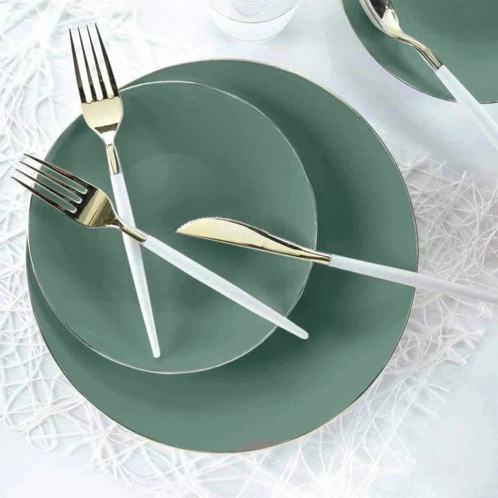 Luxe Party - Wholesale Disposable Plate - Round Sage Green and Gold Plastic Plates Set | 40 Pack2