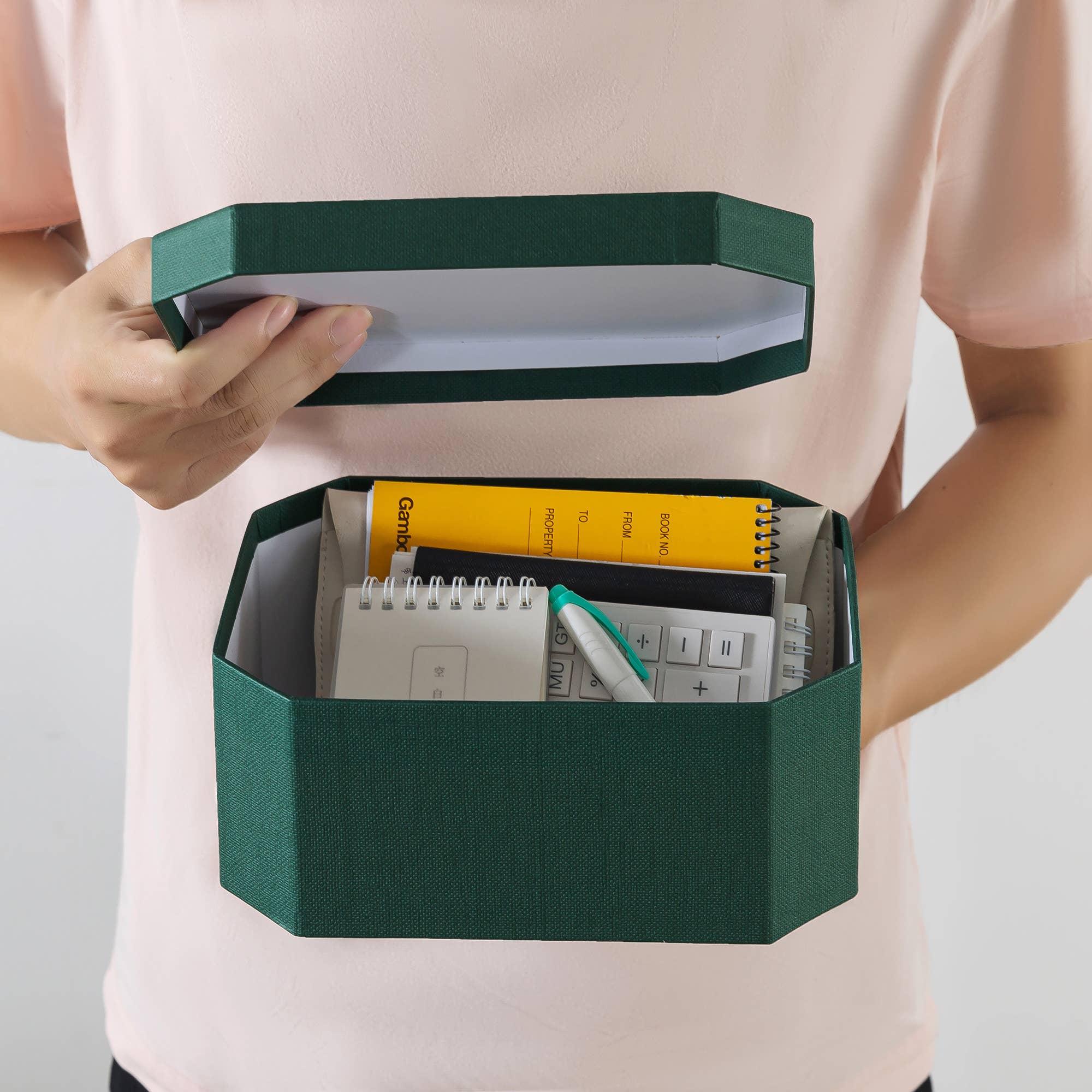 Soul & Lane - Wholesale Decorative Box - Set of 3 Forest Green Octagon Textured Decorative Boxes5