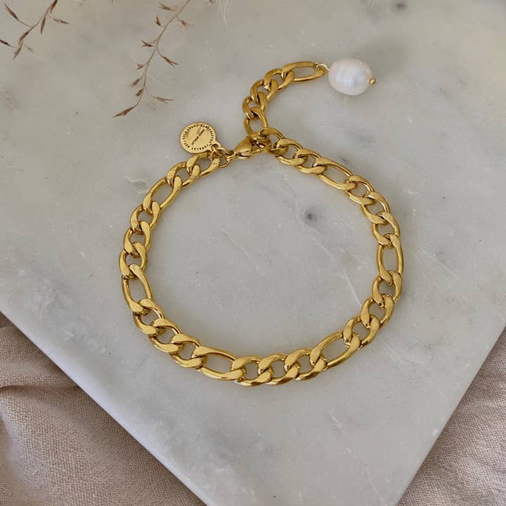 Amady Jewelry - Vente Bracelets à breloques/pendentifs - Chaîne Figaro en acier inoxydable 18 carats, plaqué or5