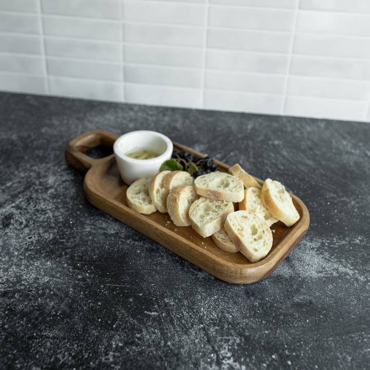Foreside Home & Garden - Wholesale Condiment/Dip Bowl - Silas Sheesham Wood Serving Tray White Marble Bowl Set 2