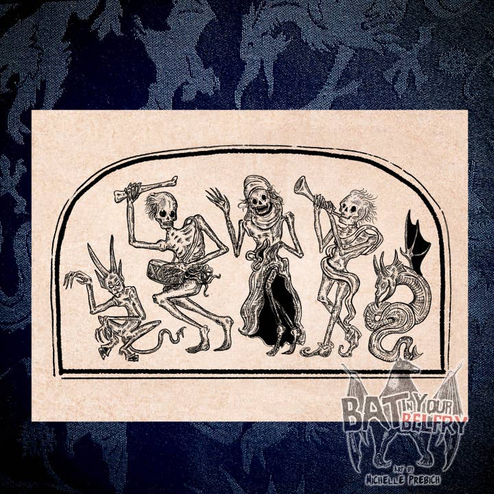 Danse Macabre Parade Print for wholesale by Bat In Your Belfry