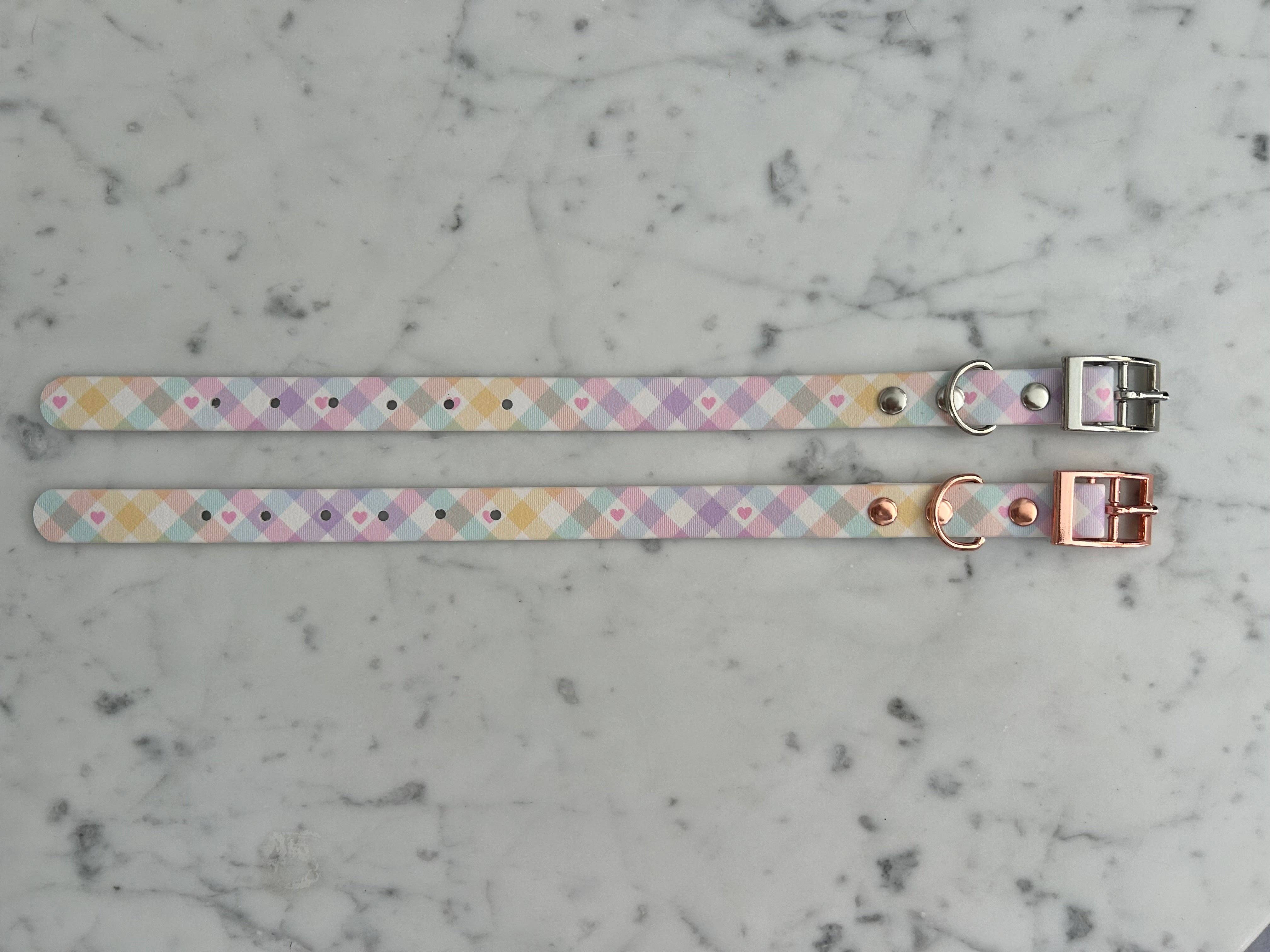 Puppies & Pom Poms - Vente Collier – chien - Collier pour chien artisanal pastel vichy étanche9