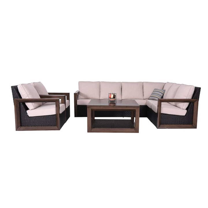 Beige Delano 5-Piece Wicker Sectional Sofa Set for wholesale on Faire2