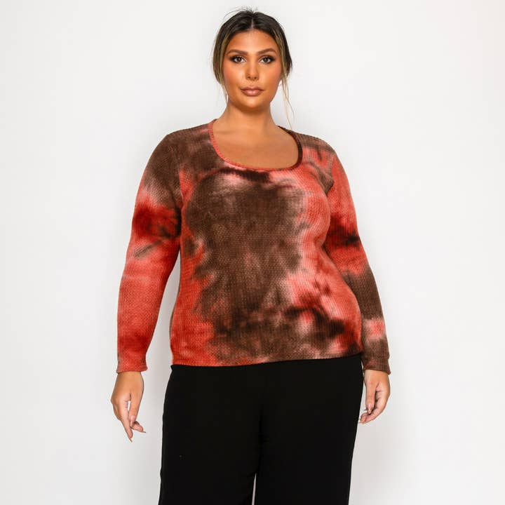 BRUSHED TIE DYE WAFFLE SQUARE NECK LONG SLEEVE CURVE for wholesale by Coin 1804