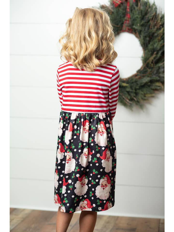 Adorable Sweetness - Wholesale Dress - Kids - Kids Santa Candy Cane Stripe Holiday Ruffle Twirl Dress
