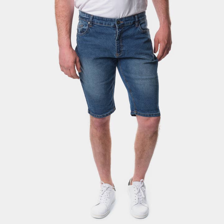 DK blue denim bermuda shorts for men for wholesale by HOPENLIFE