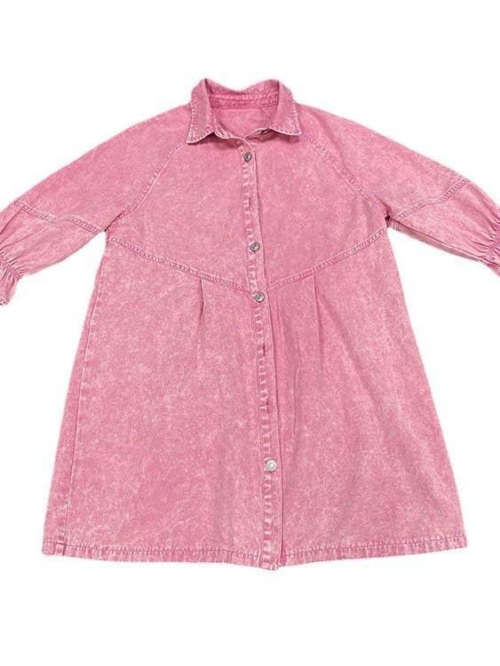 HIDDENBRAND - Wholesale Dress - Women's - Balloon sleeve denim shirt mini dress17