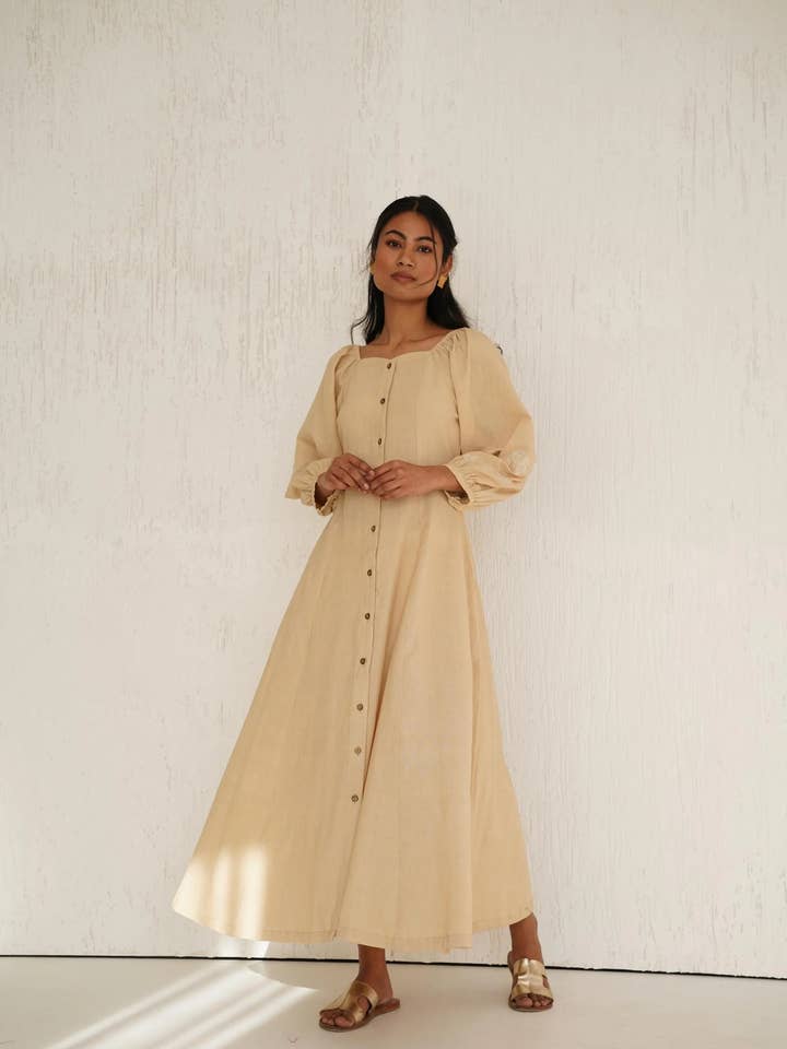 Vestido Comprido de Algodão com Mangas Bufantes e Decote Quadrado #2 por atacado de Tailor Didi