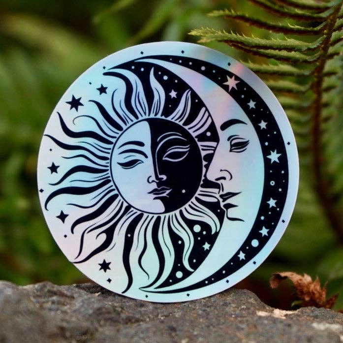 Holographic Sun and Moon Sticker | Celestial Sticker | Yoga for wholesale by Mindful over Mind Full