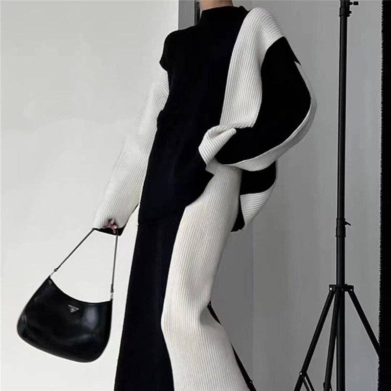UZ Wholesale Store - Wholesale Top & Skirt Set - Women's - Fashionable Color-Blocking Sweater And Skirt Set1