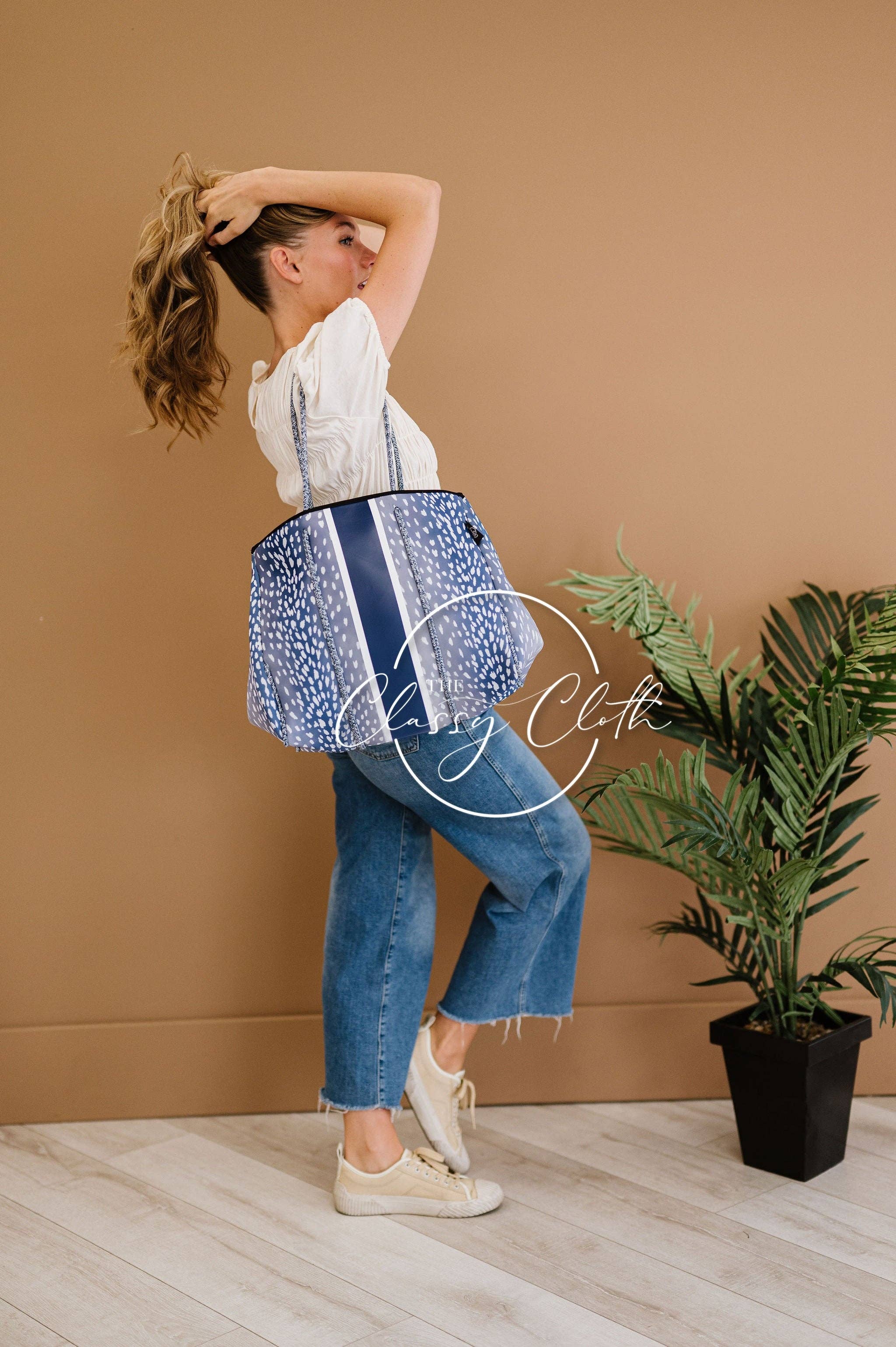 The Classy Cloth WS - Wholesale Tote Bag - Unisex - Neoprene Carryall Tote - Navy Speckled RTS9