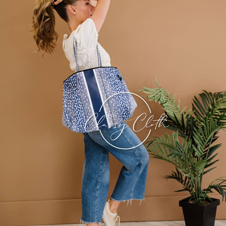The Classy Cloth WS - Wholesale Tote Bag - Unisex - Neoprene Carryall Tote - Navy Speckled RTS9