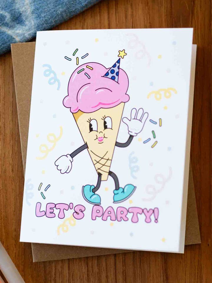 Ice Cream Character greeting card for wholesale by Yeehaw Paper Co.