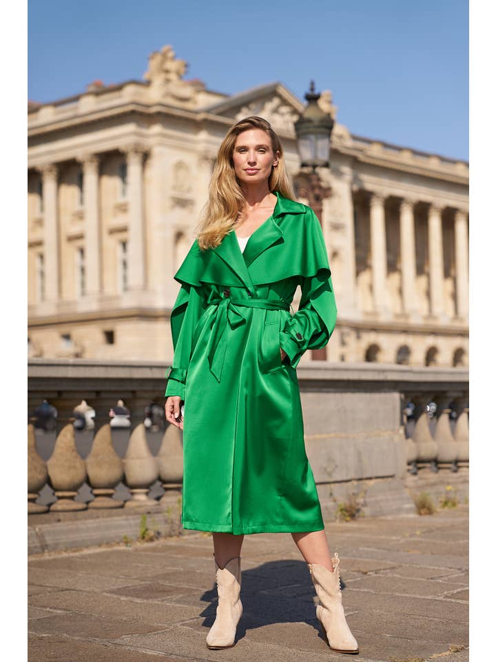 Attentif Paris – wholesale Trench coat – Women’s – Long satin trench coat with belt