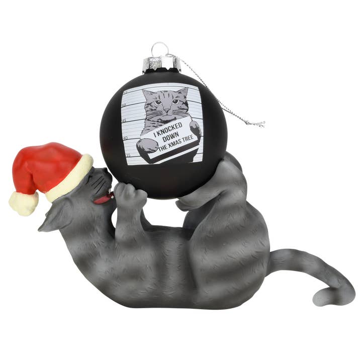 Tree Buddees - Vendita all'ingrosso Decorazione - Porta Decorazioni Natalizie per Gatti Giocosi 10" x 4.5" (Gatto Nero)