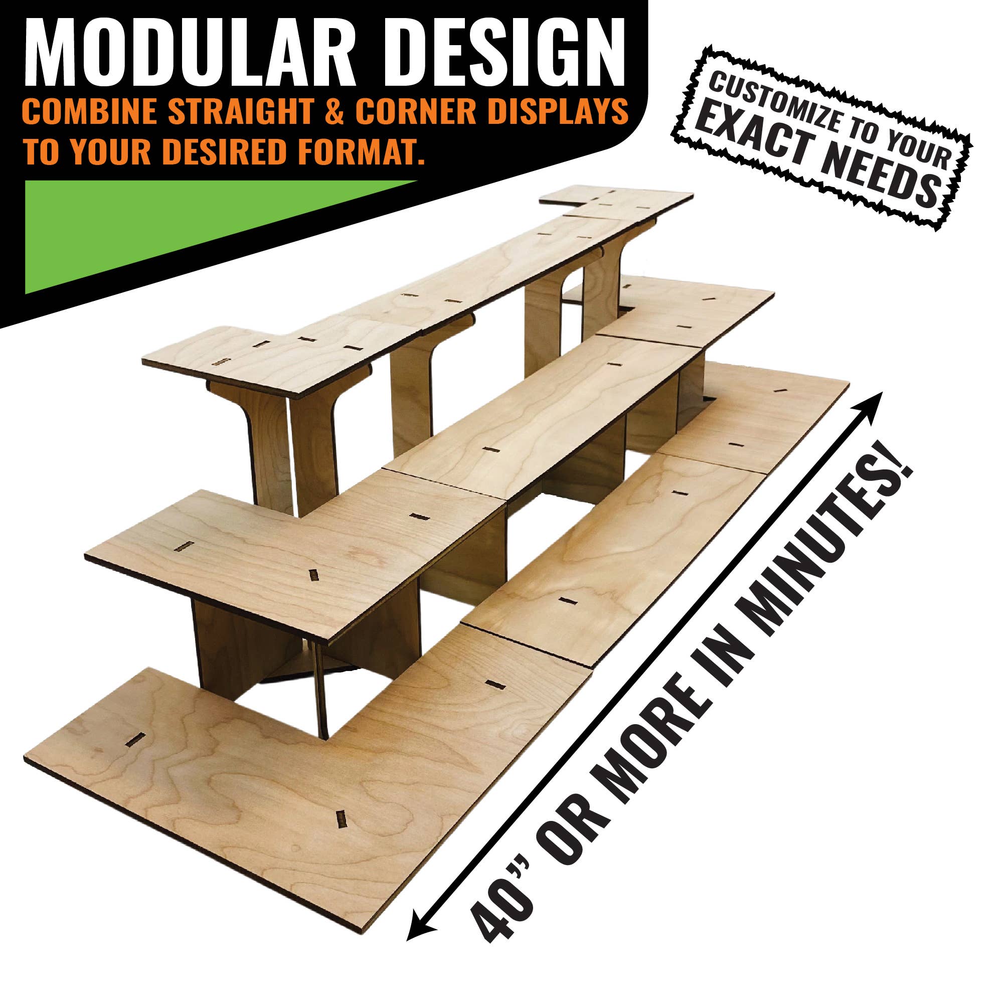 Torched Displays - Vente Support/étui pour présentoir - Présentoir d’angle en bois à 3 niveaux avec étagères10