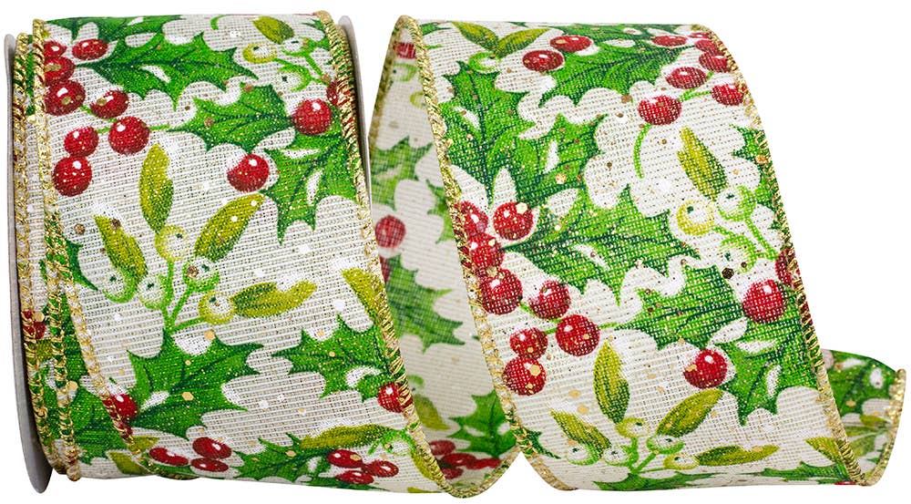 RELIANT RIBBON - Vente Ruban – emballage cadeau - Baies et feuilles de houx à bords torsadés scintillants, vert/rouge0