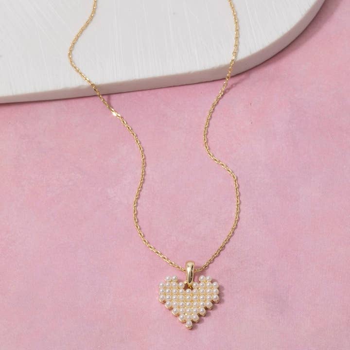 Mini Acrylic Pearls Heart Pendant Necklace for wholesale by Fame Accessories