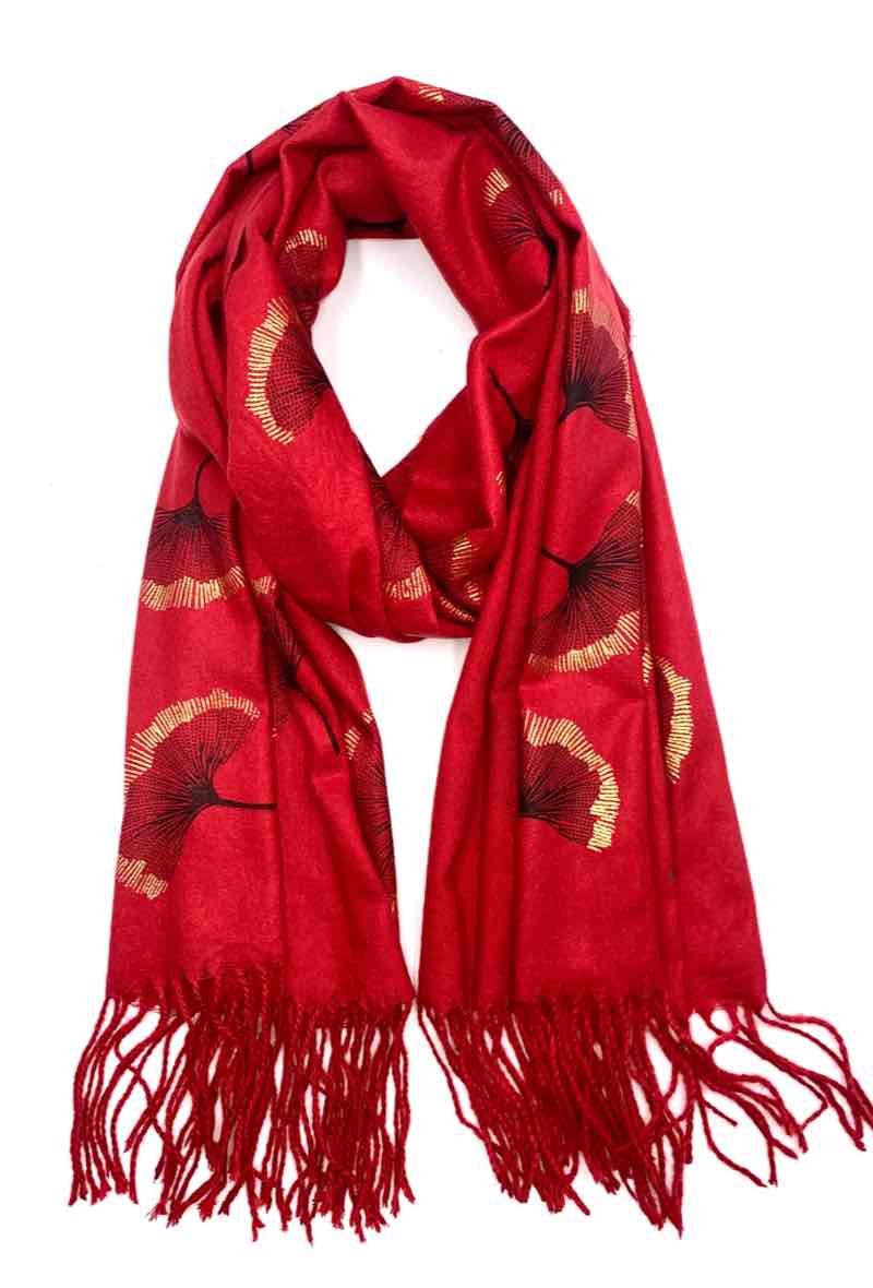 LINETA - Wholesale Scarf - Women's - Gingko Leaf Pattern Soft Scarf8