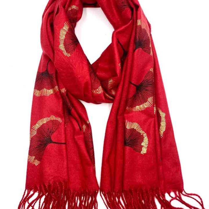 LINETA - Wholesale Scarf - Women's - Gingko Leaf Pattern Soft Scarf12