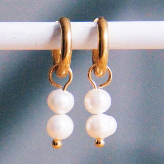 Steel Creole With 2 Freshwater Pearls - Gold for wholesale by Bazou