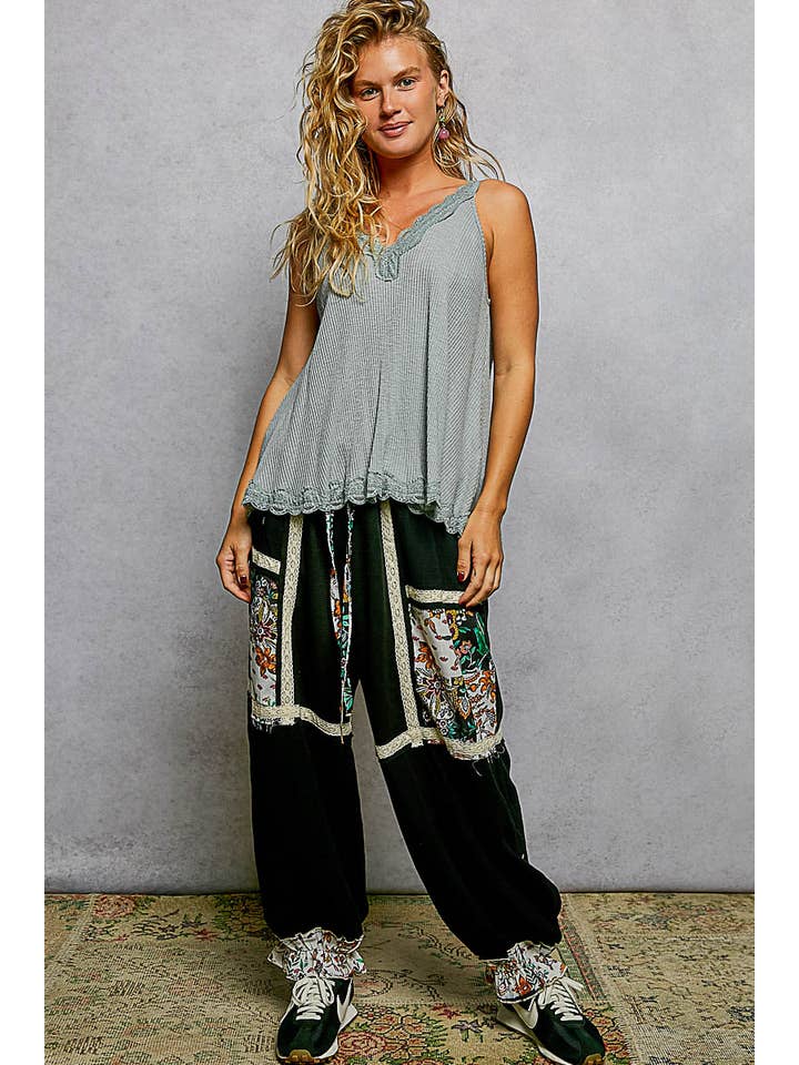 Pol Clothing - Wholesale Tank Top - Women's - V-neck Sleevleess Lace Trim Solid Tank Top SALE17