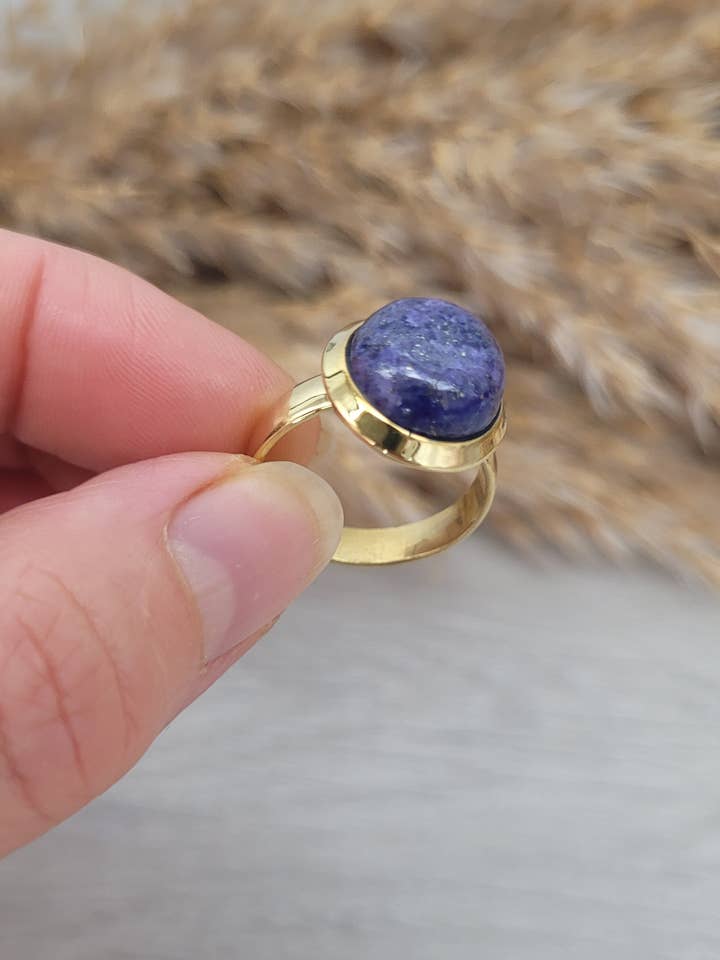 Lapis Lazuli Brass Bohemian Statement Ring for wholesale by Laboheme