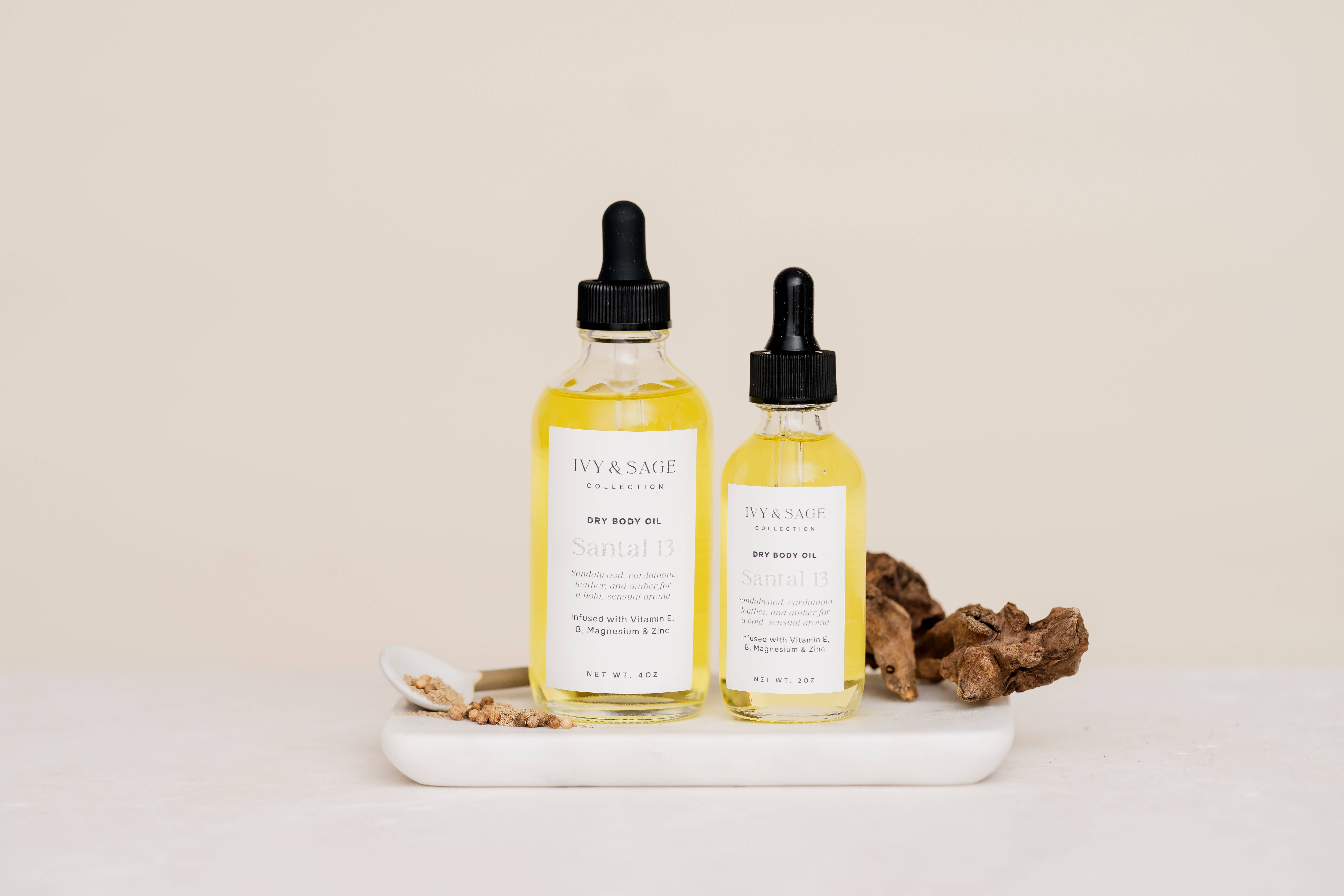 Ivy & Sage Collection – Óleo para banho/corpo por atacado – Óleo Seco Corporal – Santal 13, Almíscar & Hidratante0