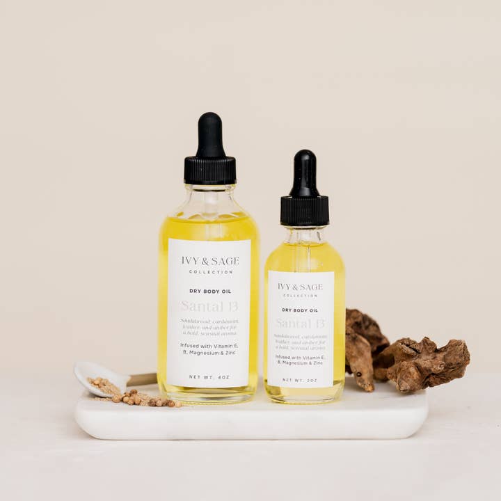 Dry Body Oil – Santal 13, Musk & Hydrating for wholesale by Ivy & Sage Collection