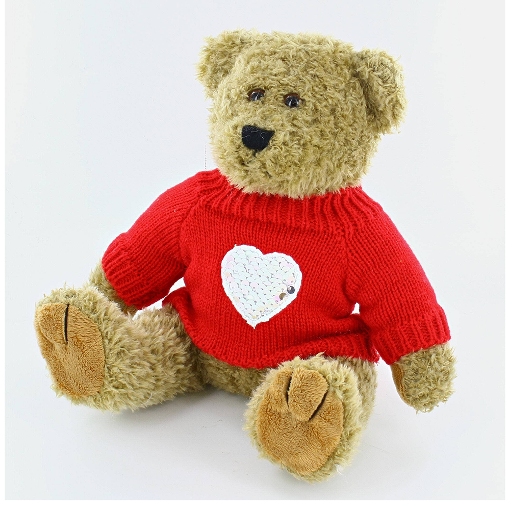 Plushland - Wholesale Stuffed/Plush Toy - Kids & Baby - 12″ Oatmeal Valentine Beige Bear | Bear with Heart Sweater1