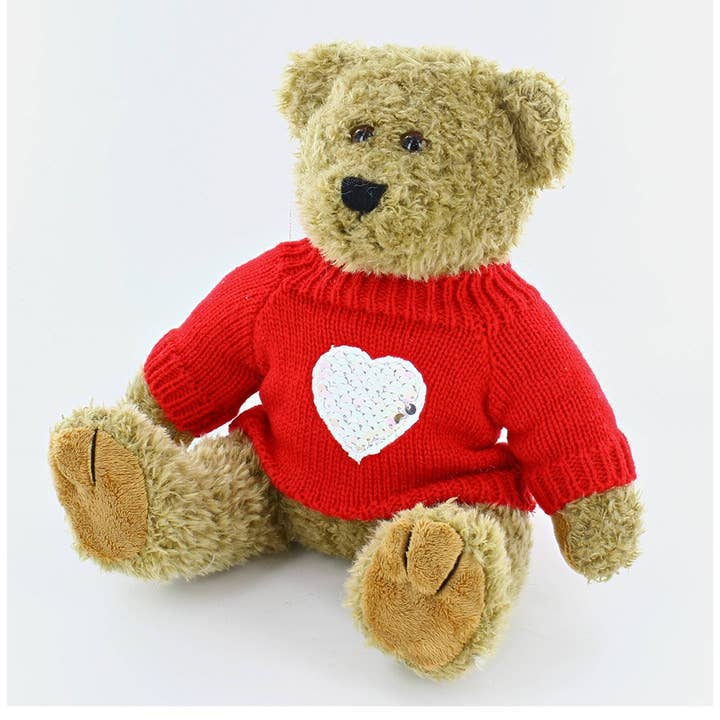 Plushland - Wholesale Stuffed/Plush Toy - Kids & Baby - 12″ Oatmeal Valentine Beige Bear | Bear with Heart Sweater1
