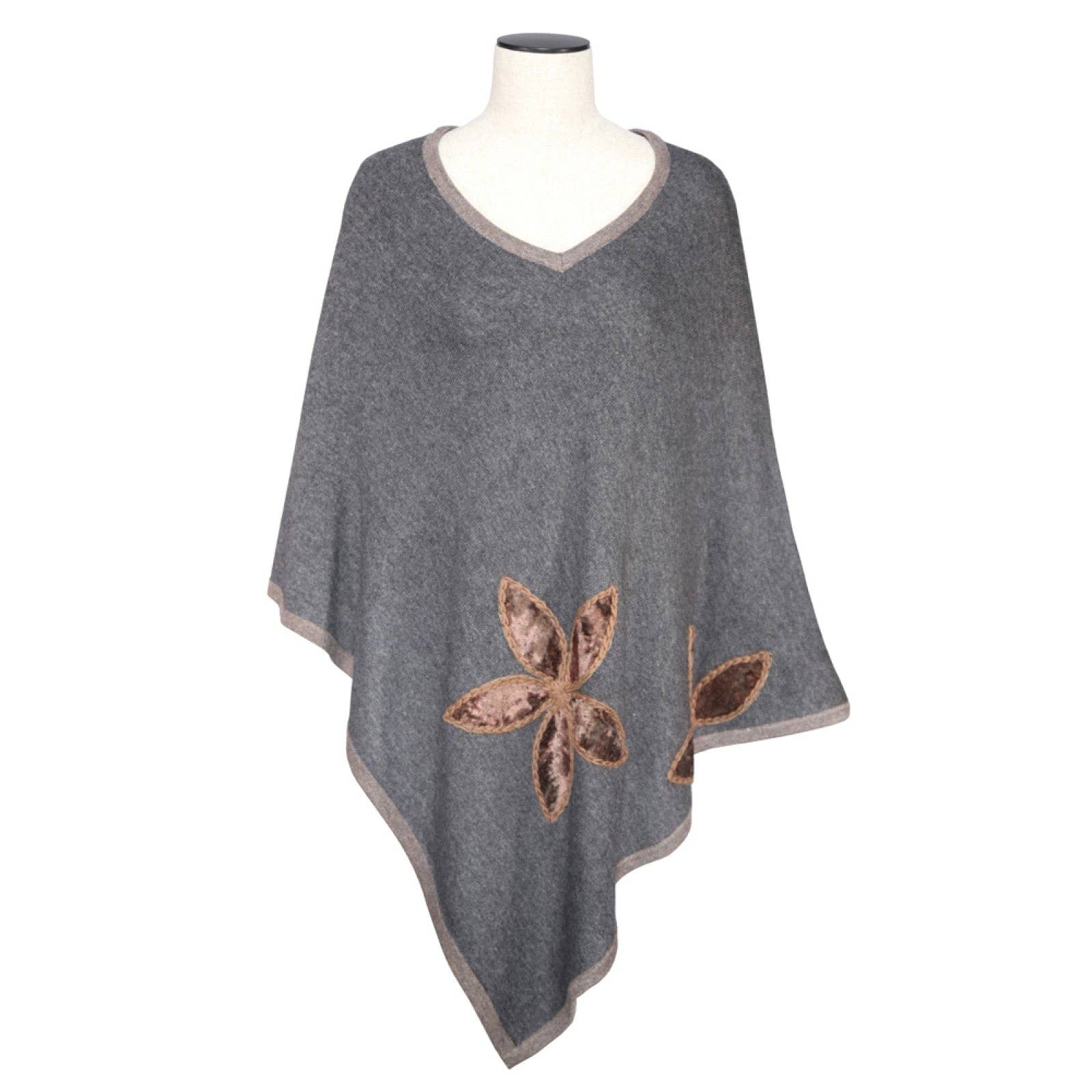BNB Crafts Inc. - Wholesale Poncho - Women's - Flower Stitched Design Cashmere Poncho (4 Colors)2