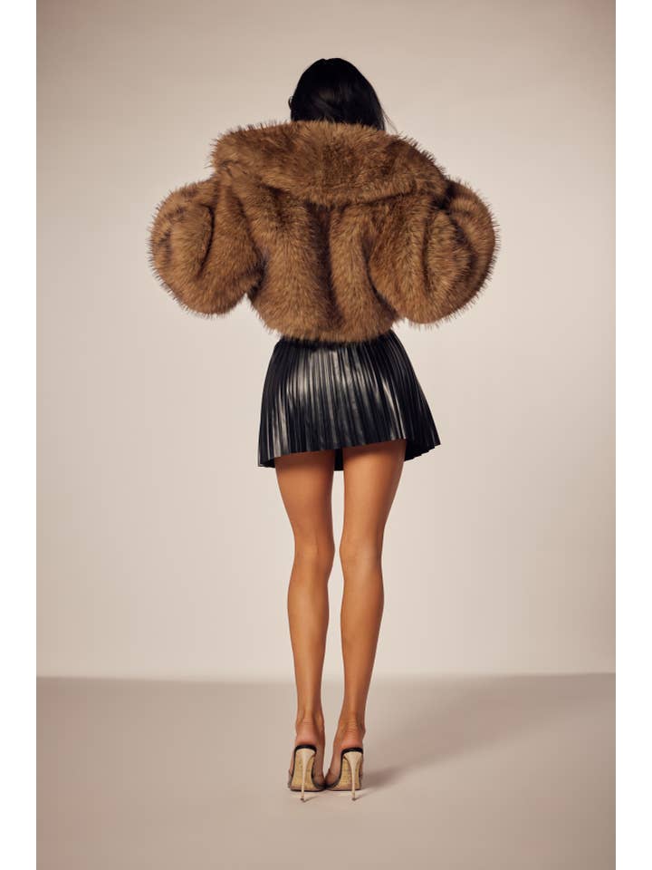 Brown Luxe Fur Fall Cropped Jacket for wholesale on Faire2