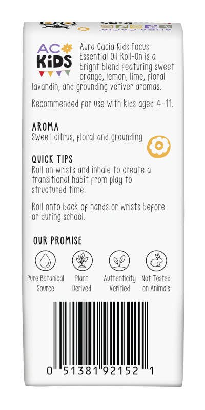 Aura Cacia - Wholesale Essential Oil Roll-On - Kids Focus Essential Oil Roll-On|Apricot Oil|0.31 Fl Oz1