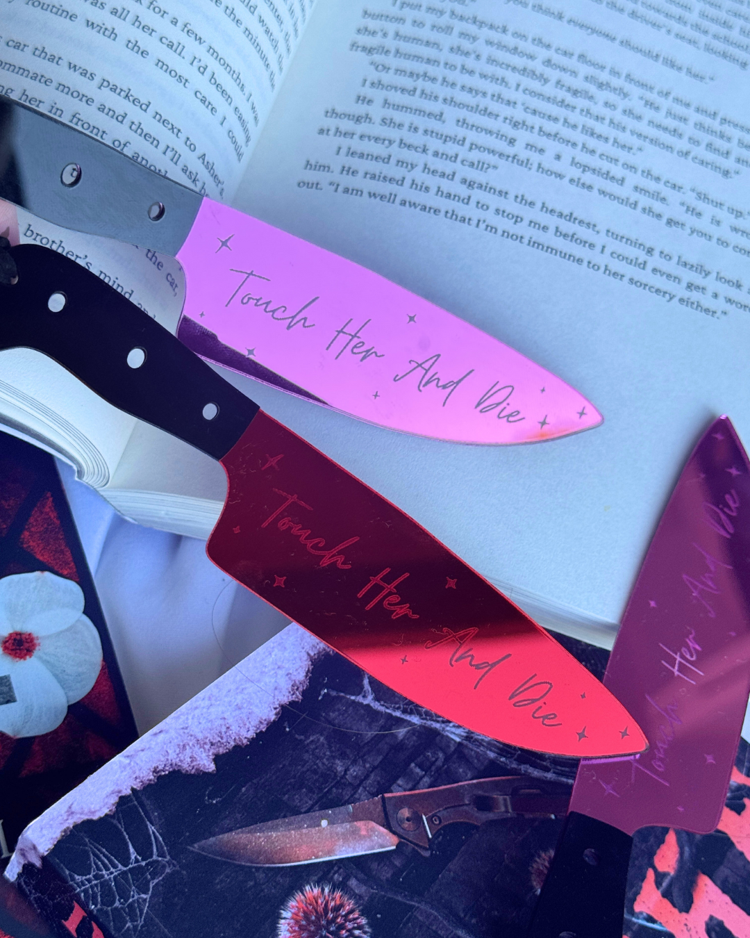 Scribbles Wholesale - Wholesale Bookmark - Touch Her And Die - Mirrored Knife Bookmark1