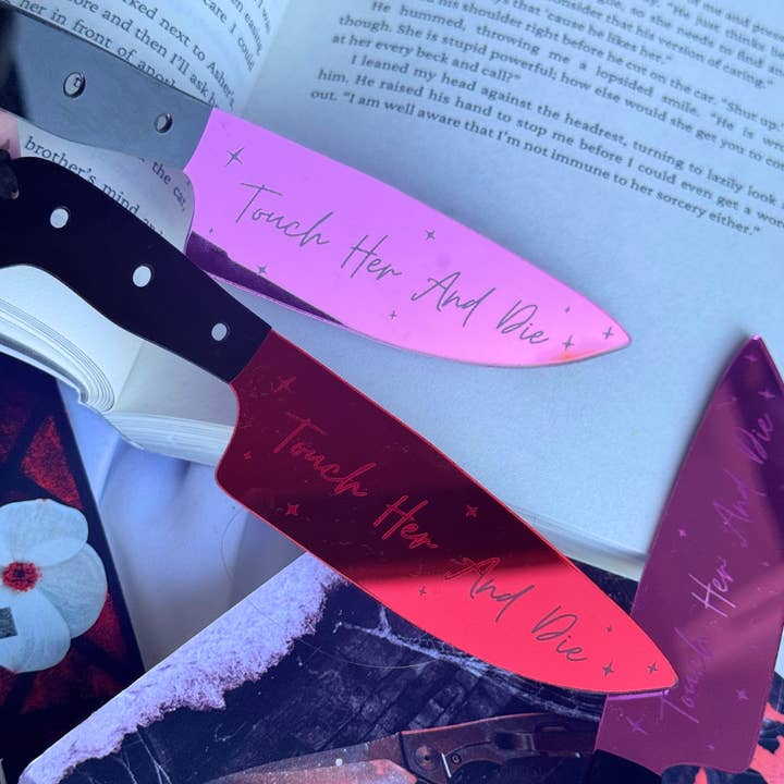 Scribbles Wholesale - Wholesale Bookmark - Touch Her And Die - Mirrored Knife Bookmark1