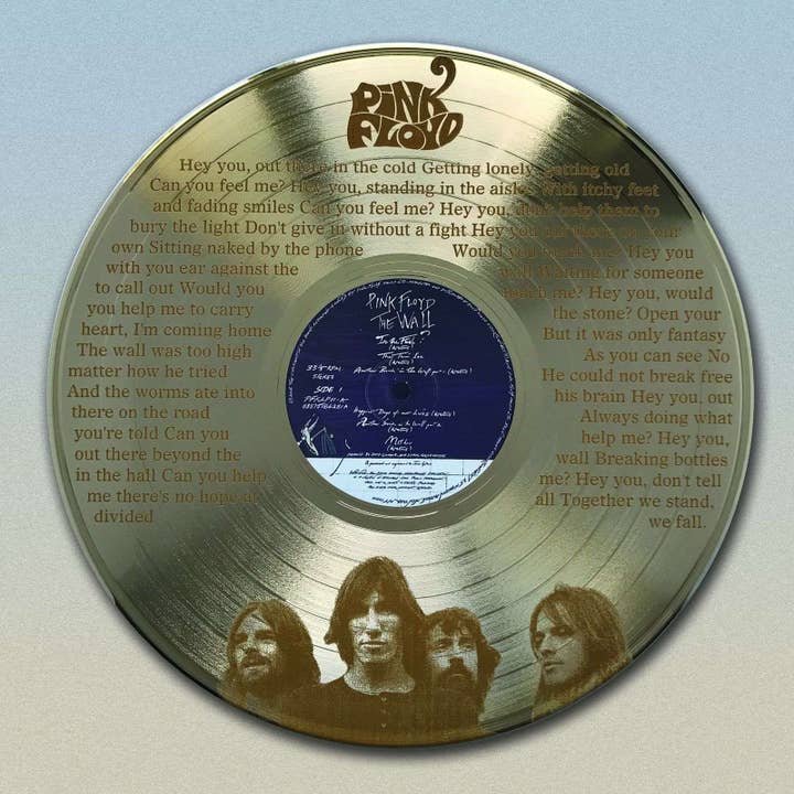 Pink Floyd Gold Lp Record Laser Etched W/ Hey You Wall Art for wholesale by Gold Record Outlet