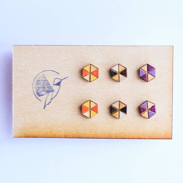 Boo Babe Wood Studs Set of Three for wholesale by Buzzing Bird Studios, LLC