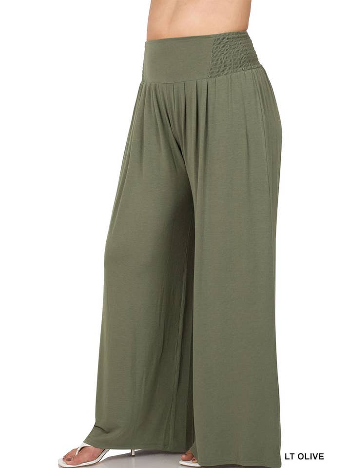 42POPS - Wholesale Pants - Women's - ,._ SI-22647 PLUS SIZE SMOCKED WAIST WIDE LEG PANTS