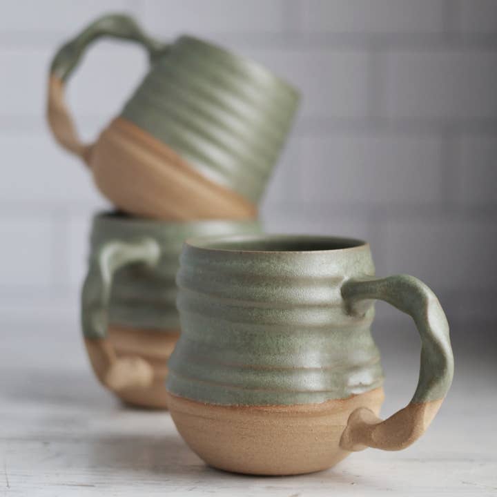 Assorted Mug Collection - Sage Green - Handmade pottery for wholesale by Gravesco Pottery