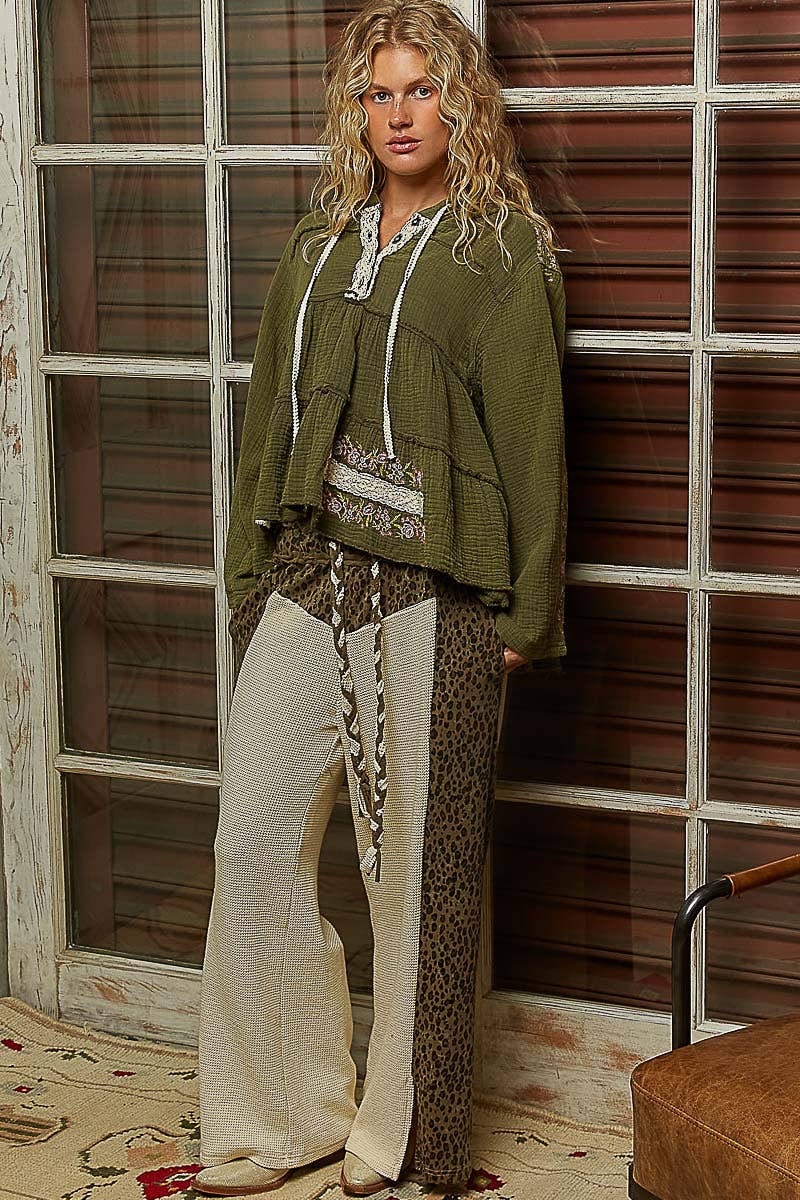 Pol Clothing - Wholesale Hoodie - Women's - Long Sleeve Double Gauze Embroidery Shirring Woven Top23