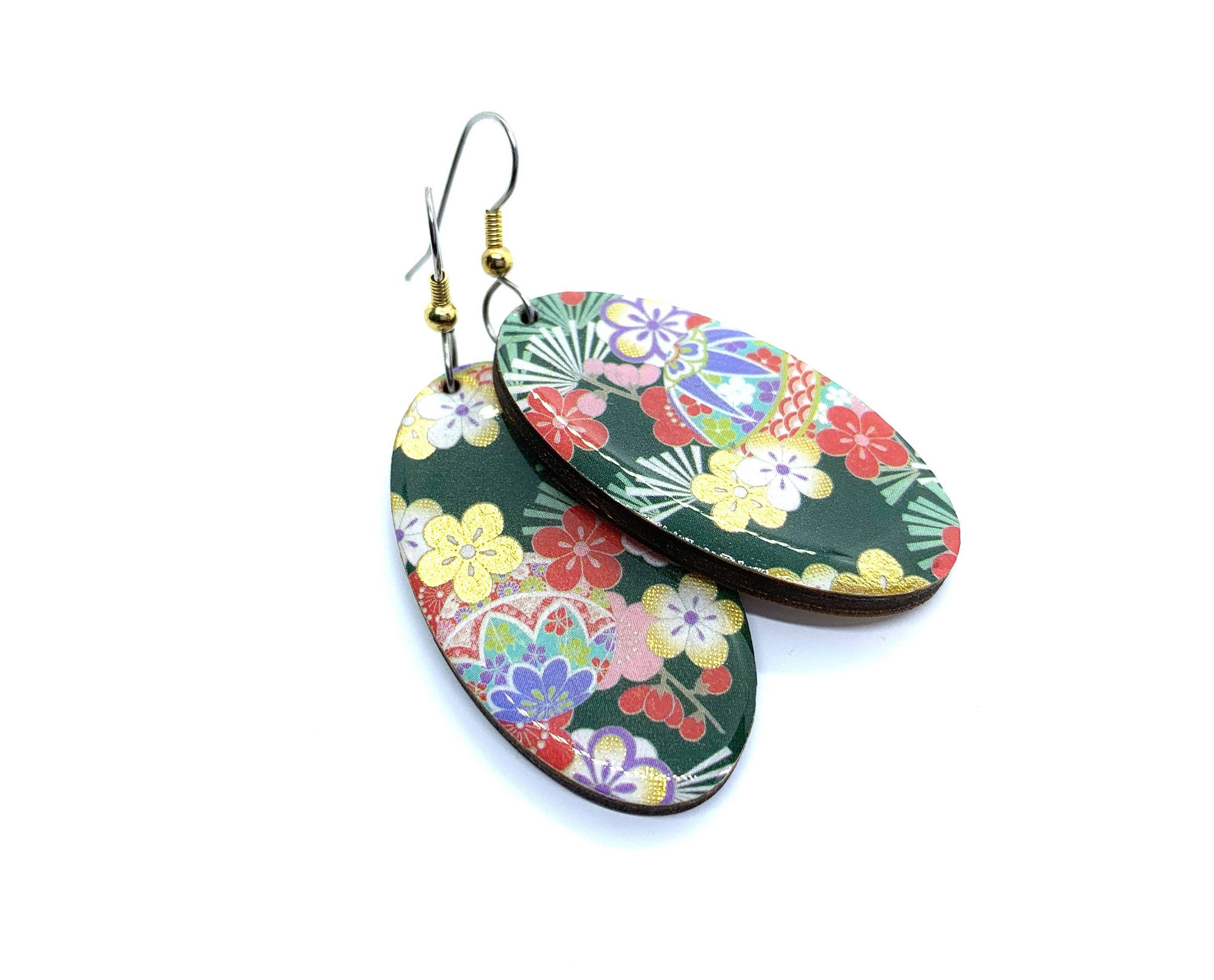 Prettykiku – Engroshandel Hængeøreringe og creoløreringe – Sort japansk Kimono ovale øreringe