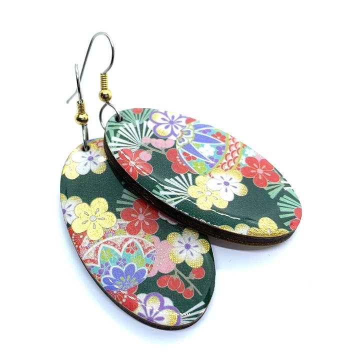 Sort japansk Kimono ovale øreringe for engroshandel hos Prettykiku