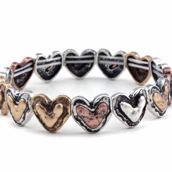 Bracciale elasticizzato Small Hearts - Multicolore per la vendita all'ingrosso da parte di Peaceful Village Inc.